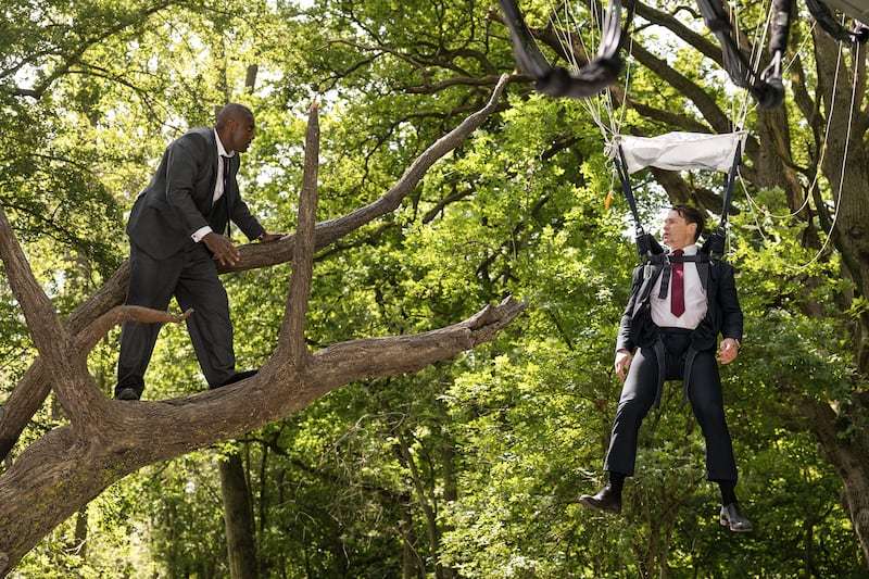 Idris Elba and John Cena in Heads of State.