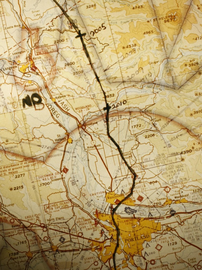 A map showing the flight path of the plane hijacked by D.B. Cooper is part of the body of evidence gathered in the investigation of his hijacking.