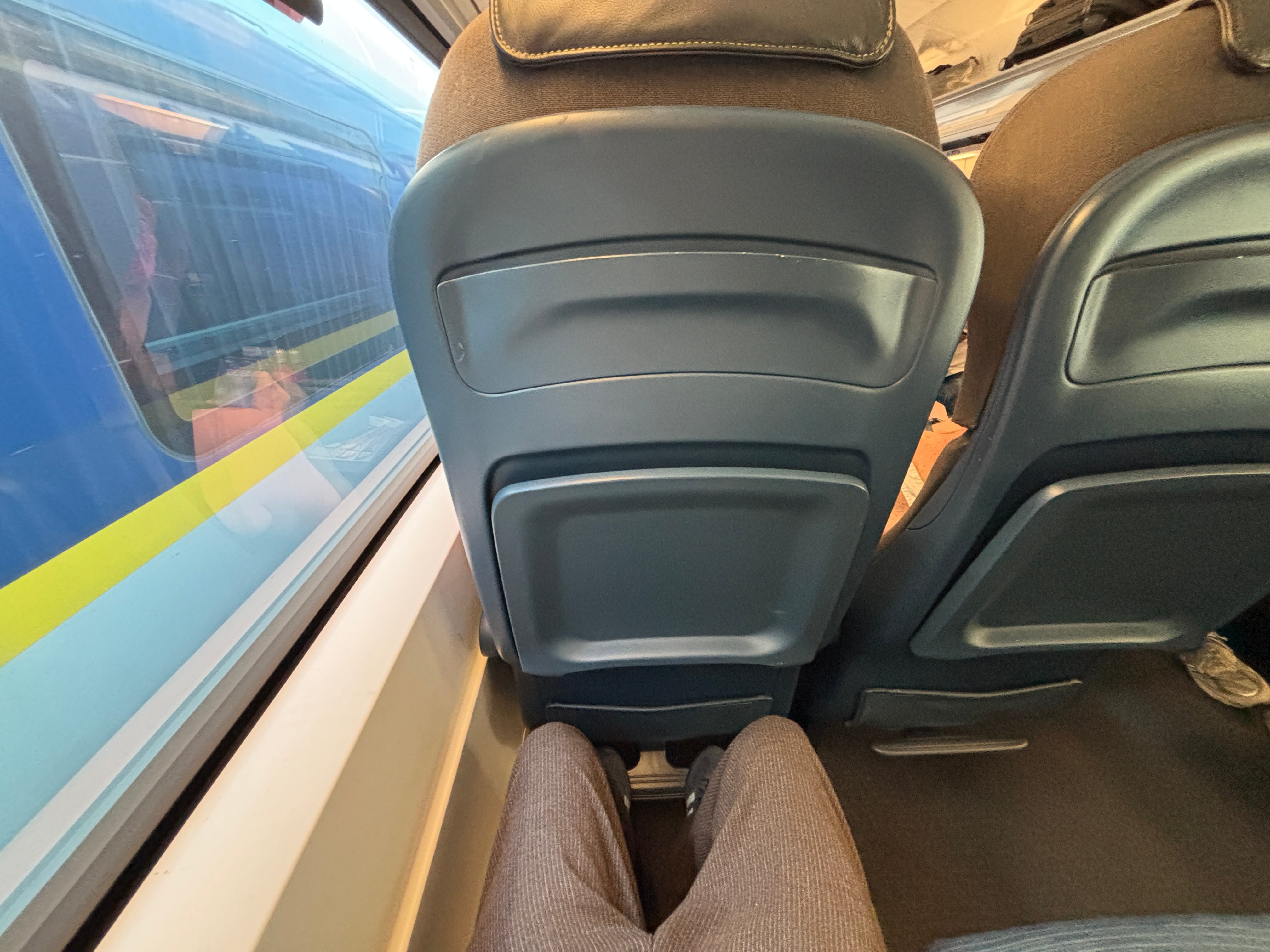 A first-person perspective from a classic Eurostar seat