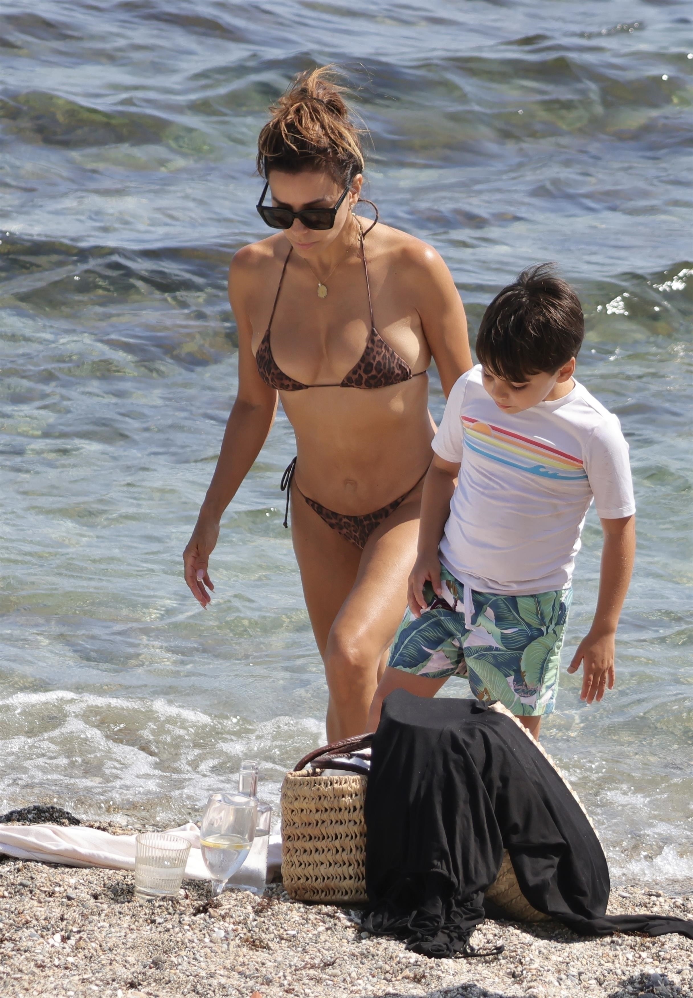 Eva Longoria on the beach in Spain in July 2025