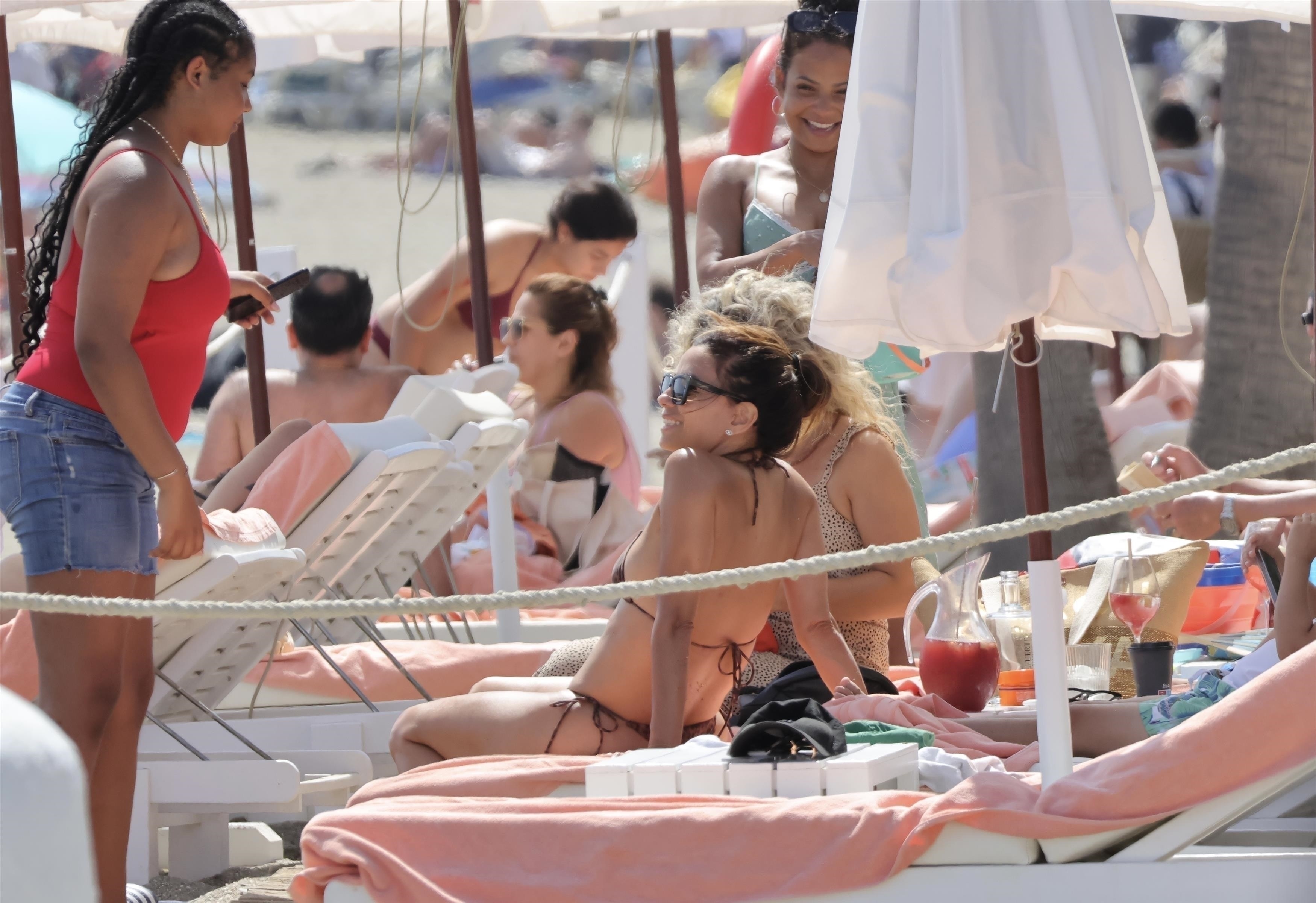 Eva Longoria on the beach in Spain in July 2025