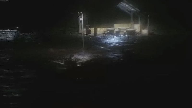 A gazebo in Kerrville is submerged by the Guadalupe River overnight on Thursday.