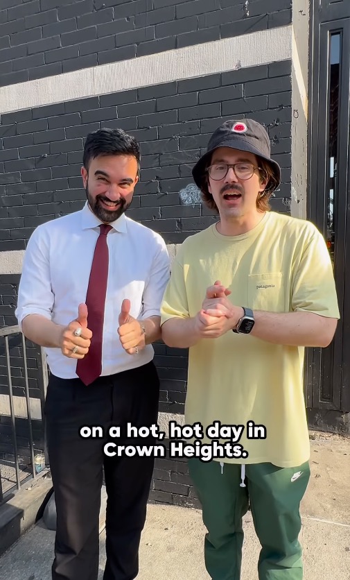 Zohran Mamdani and Nick Mullen giving thumbs up.