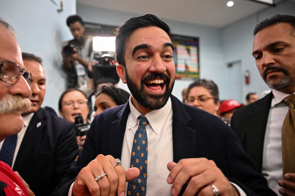 Zohran Mamdani celebrating his primary victory in New York.