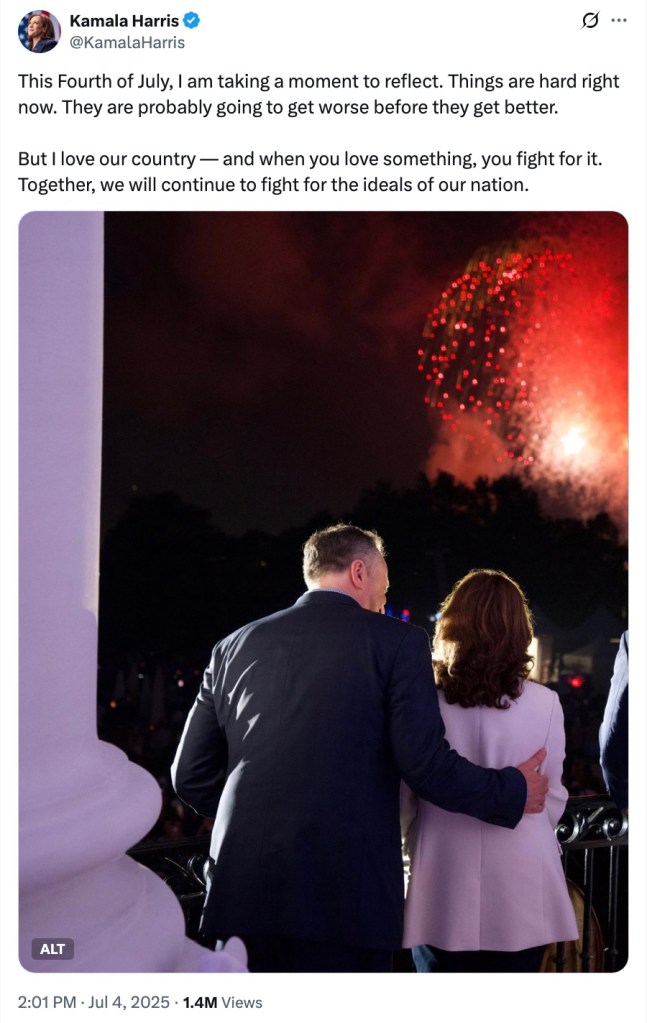 Photo of Kamala Harris and Joe Biden watching fireworks.