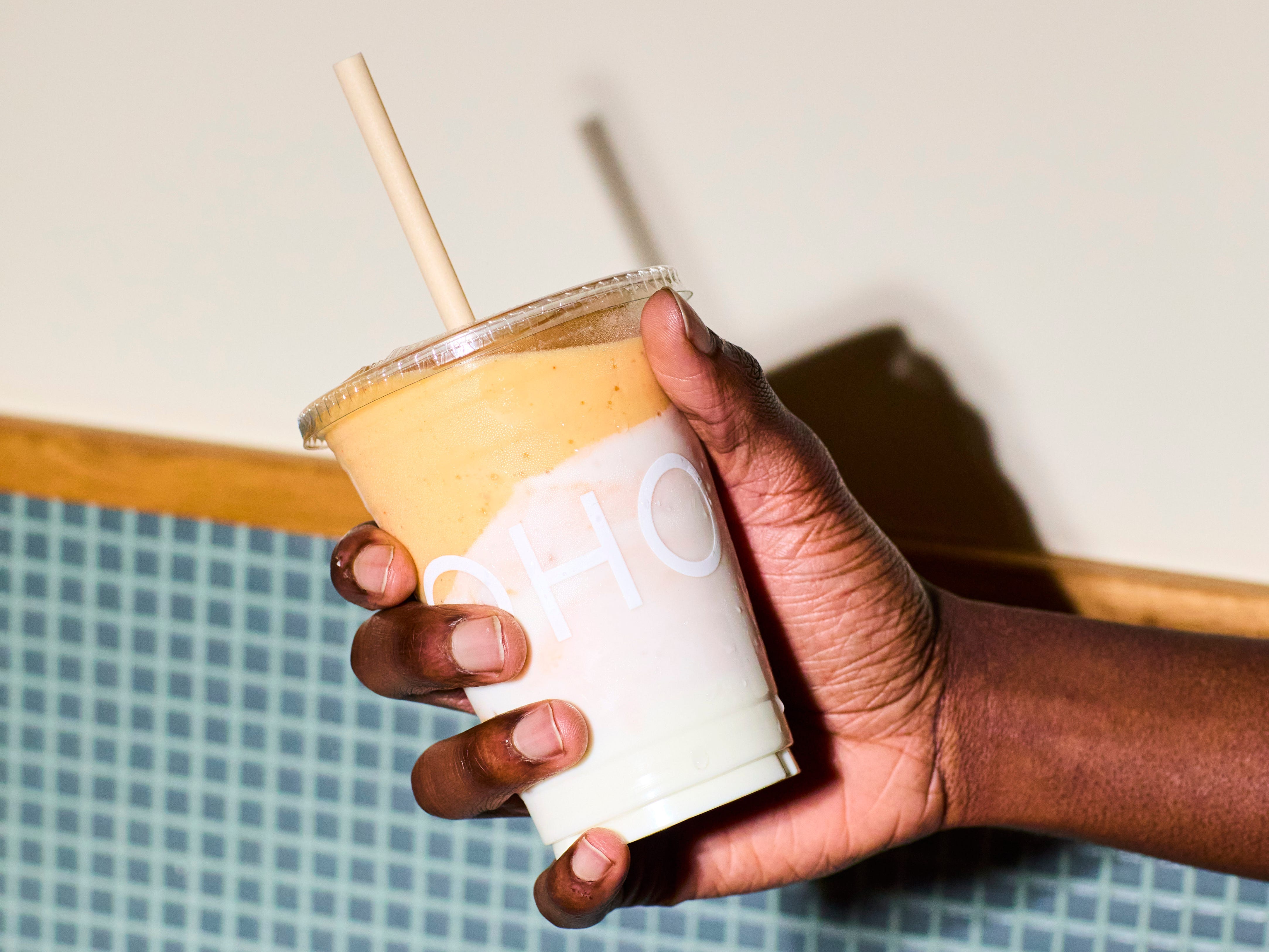 A white and yellow smoothie