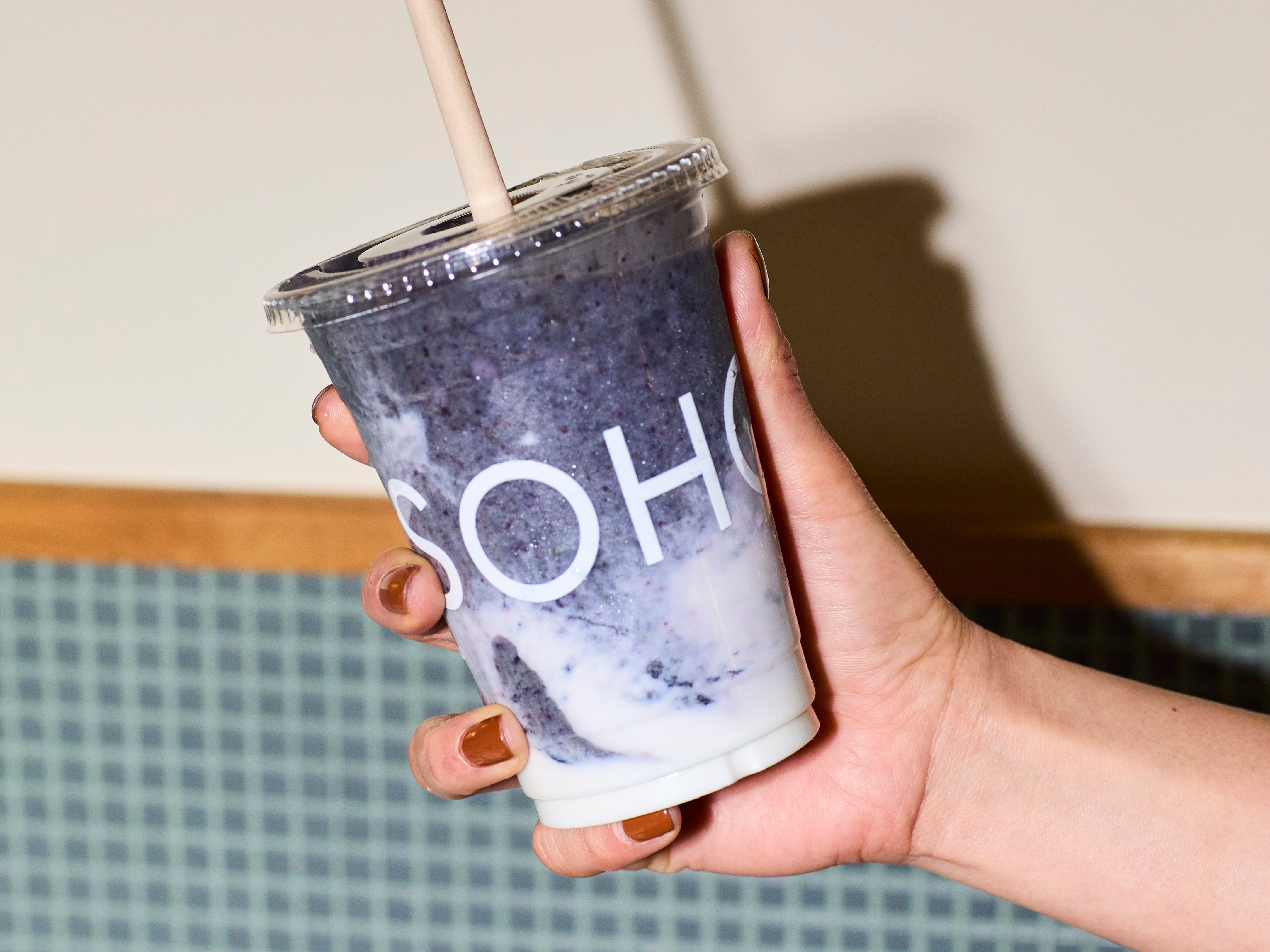 A dark blue smoothie.