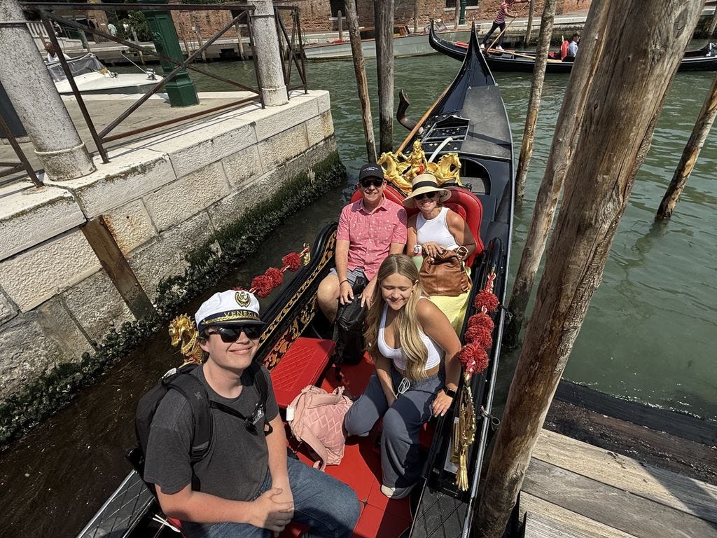 The author's family on a gondola in Venice.