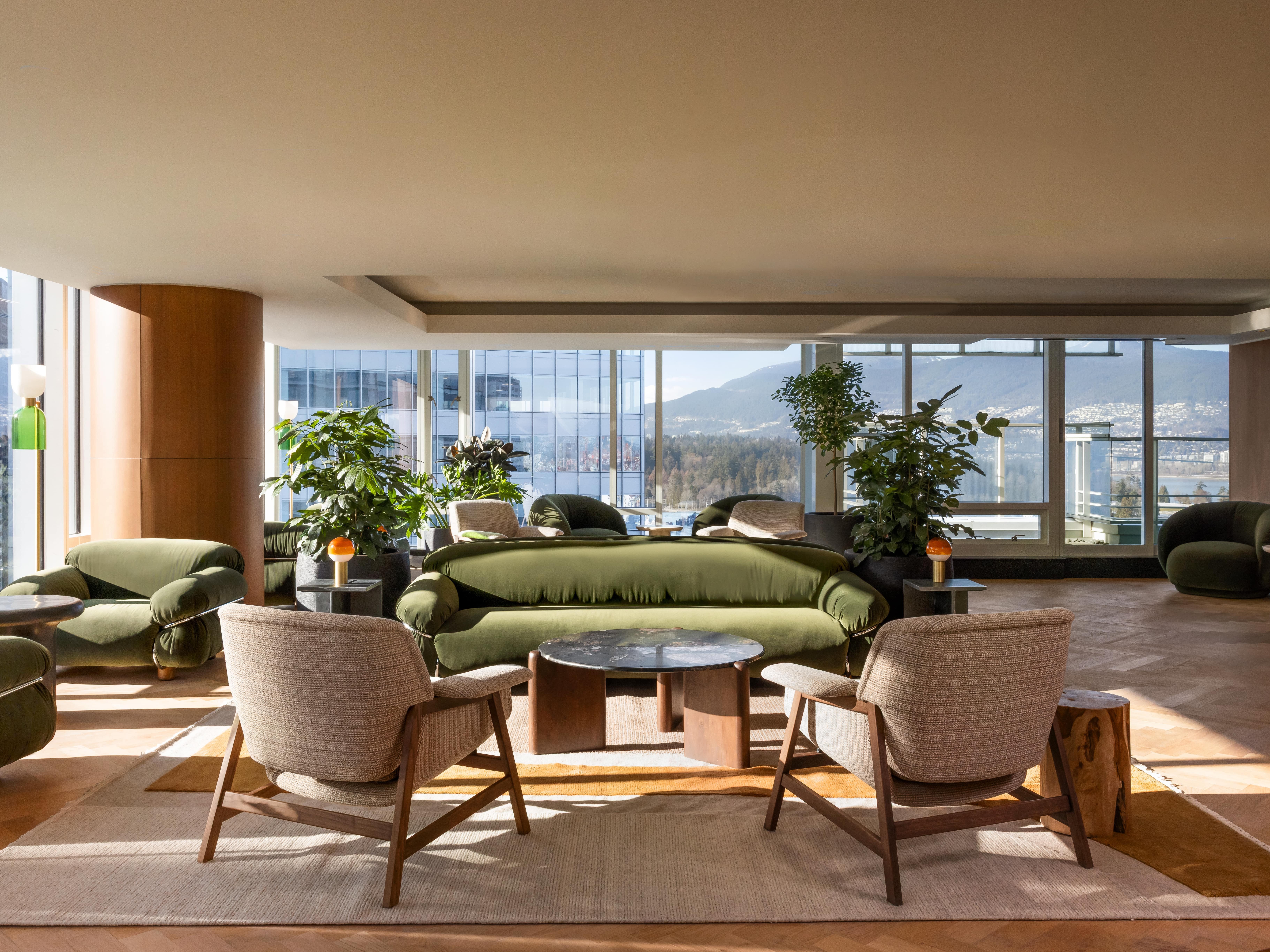 A wide view of the Gold lounge at Fairmont Pacific Rim in Vancouver