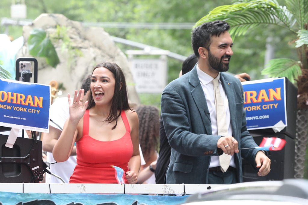 Alexandria Ocasio-Cortez and Zohran Mamdani at the Puerto Rican Day Parade.