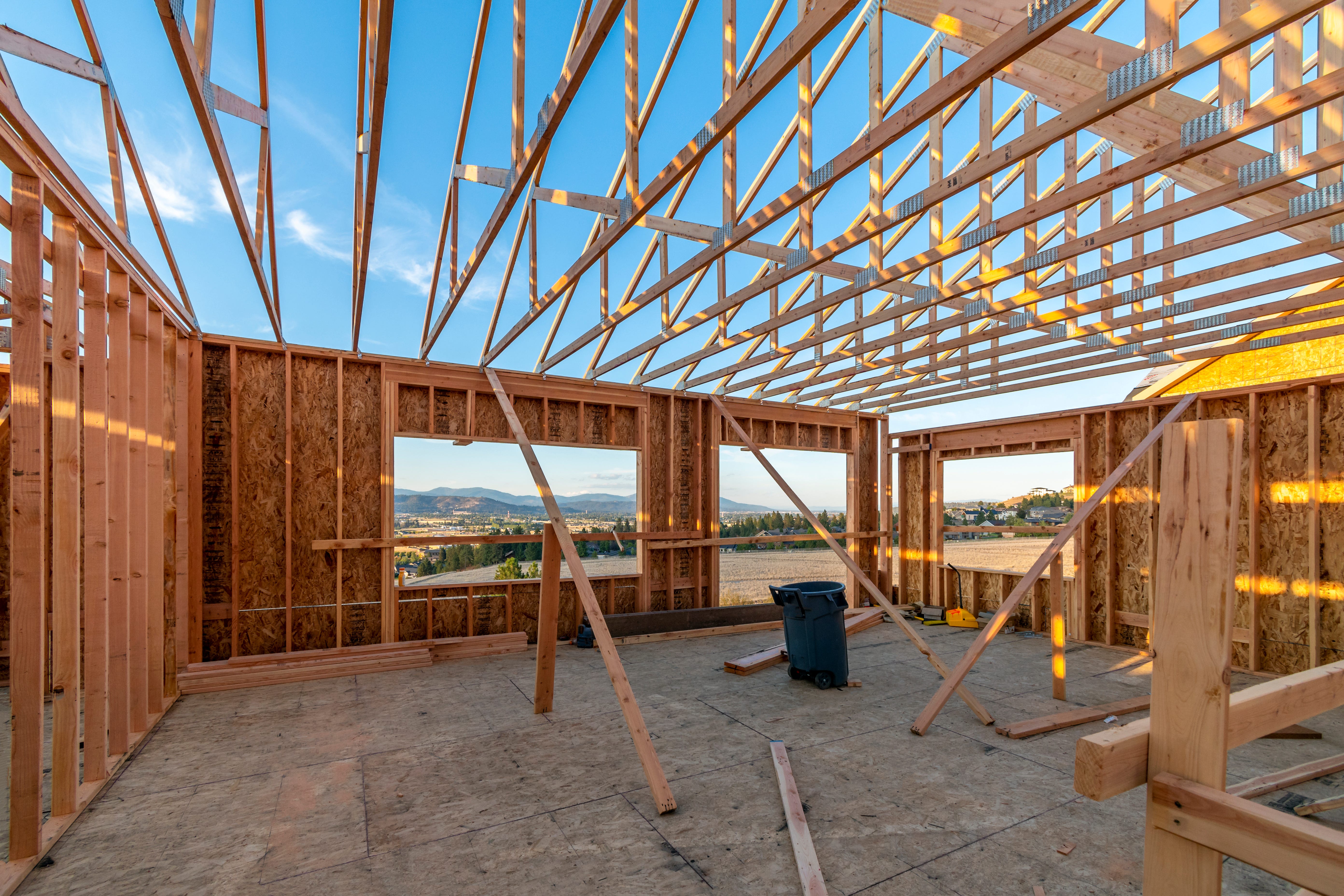 House structure being framed out of wood