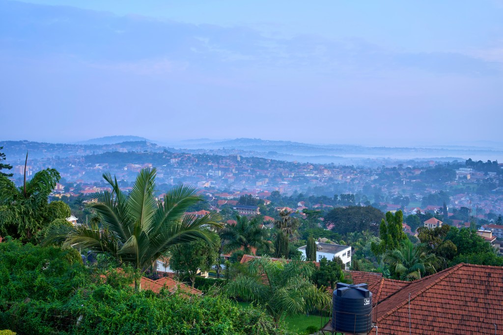 Panoramic view of Kampala, Uganda, from the hills overlooking Lake Victoria.