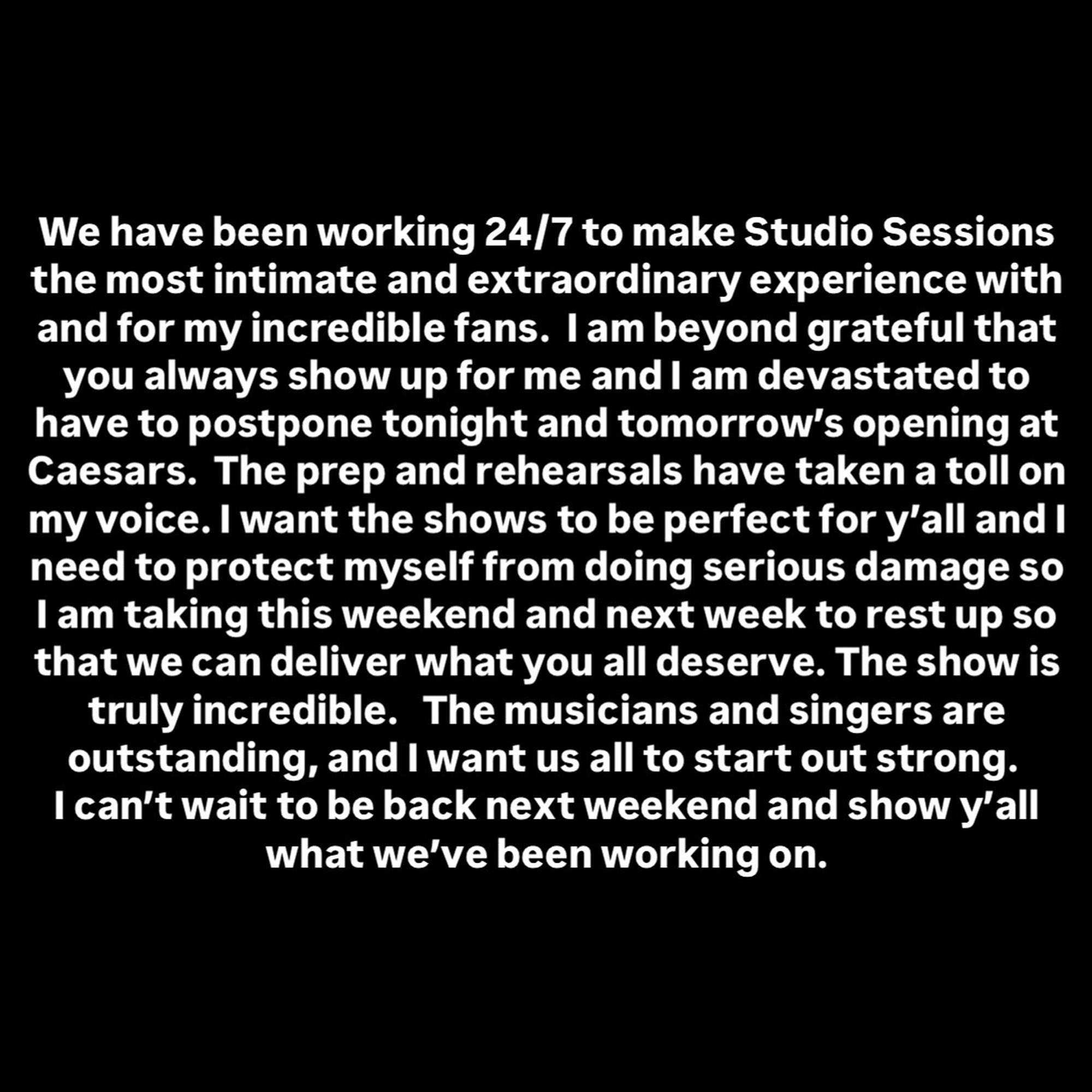 Kelly Clarkson's Instagram post about her show cancellation.