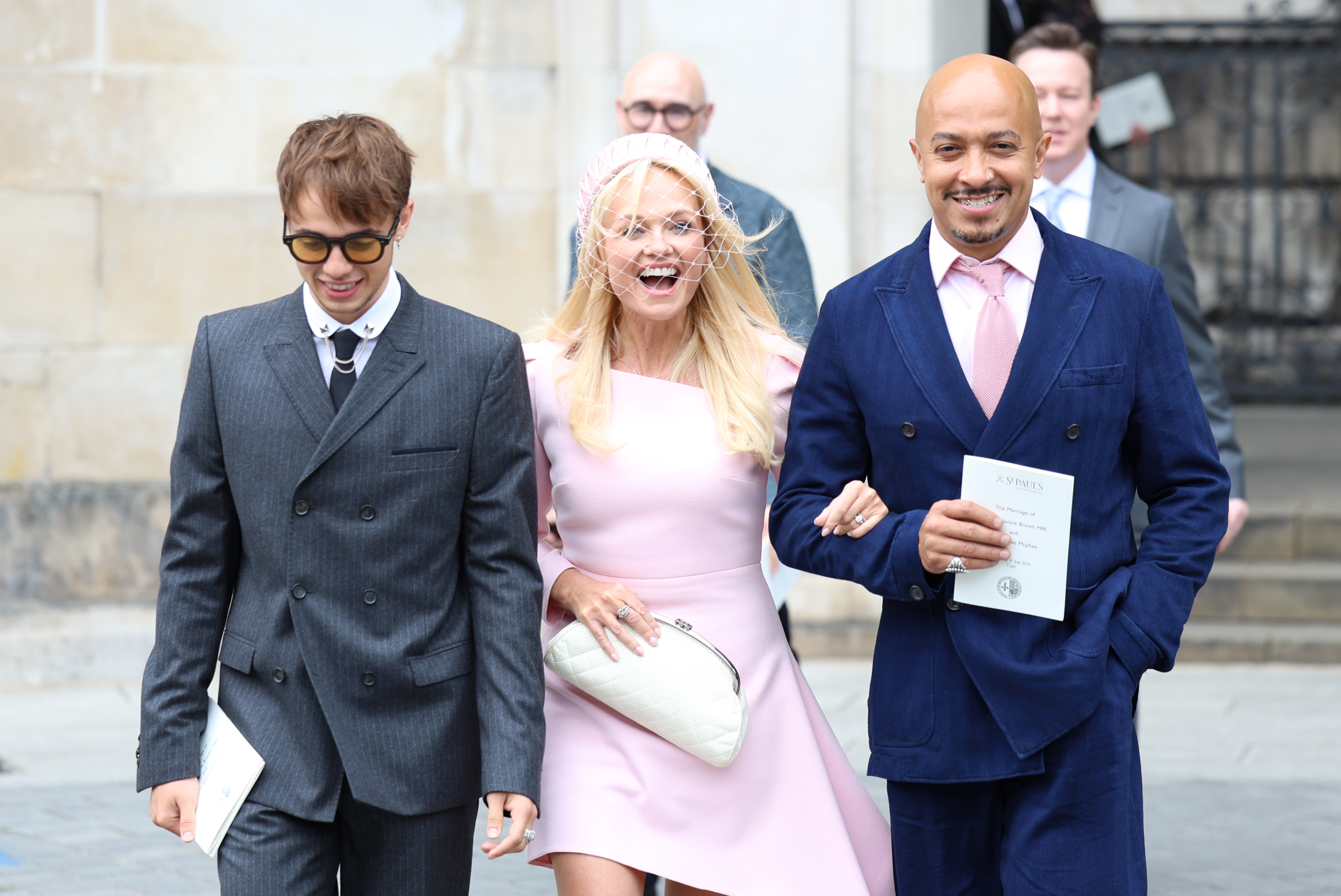 Emma Bunton with her partner and son at Mel B's wedding.