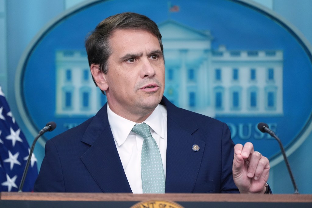 Deputy Attorney General Todd Blanche speaking at a White House press briefing.