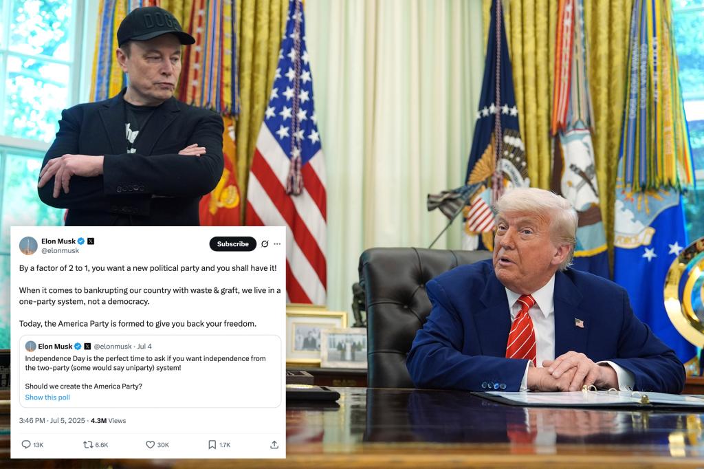 Elon Musk says he’s creating new ‘America Party’ to counter Trump