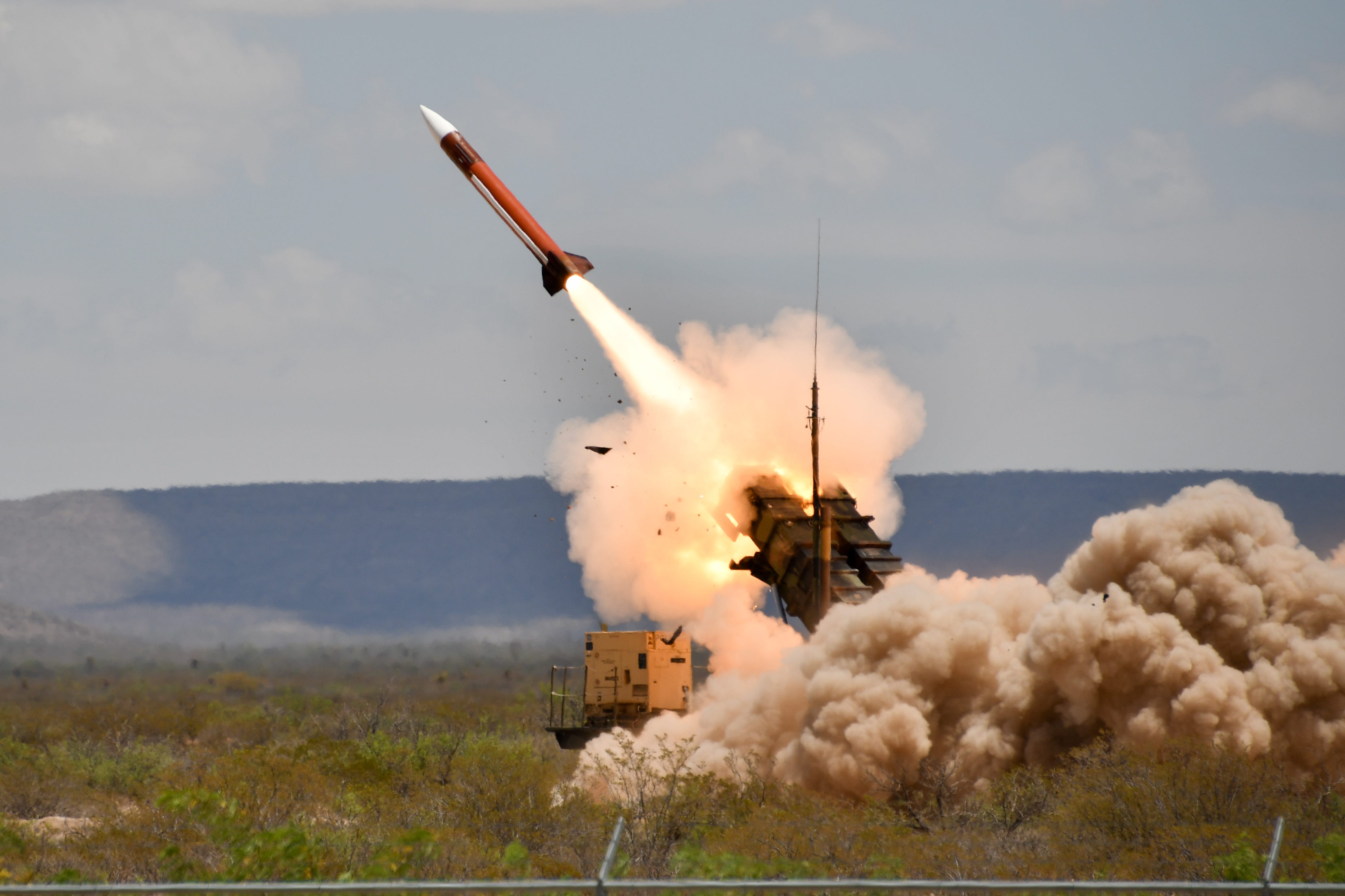 A Patriot launcher fires an interceptor missile during an exercise in New Mexico.