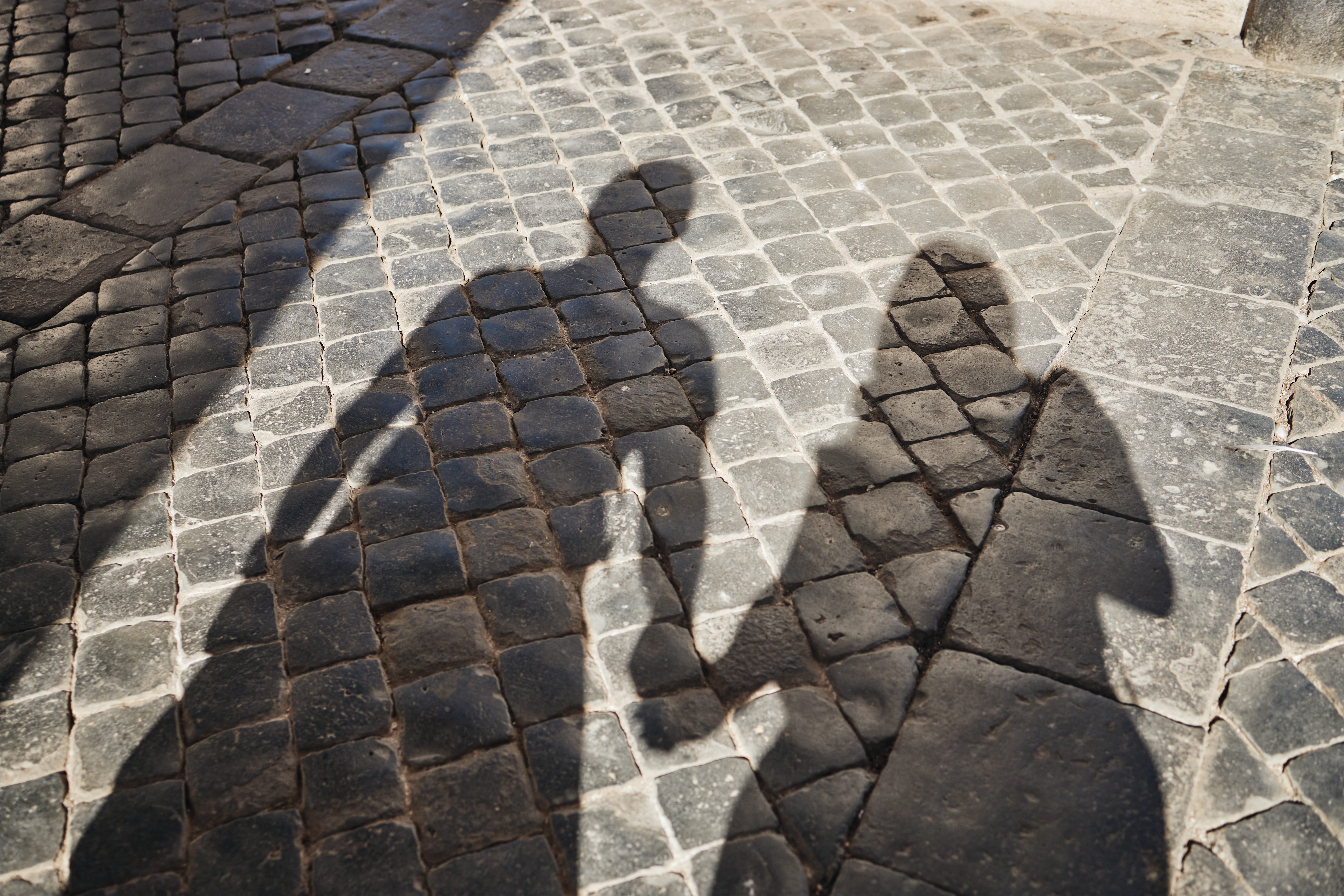 A shadow of a couple holding hands.