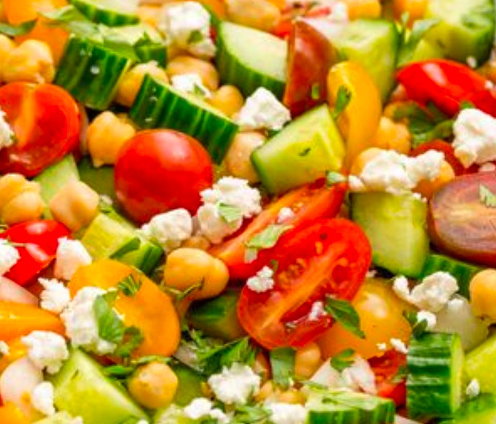 chickpea salad with veggies and feta