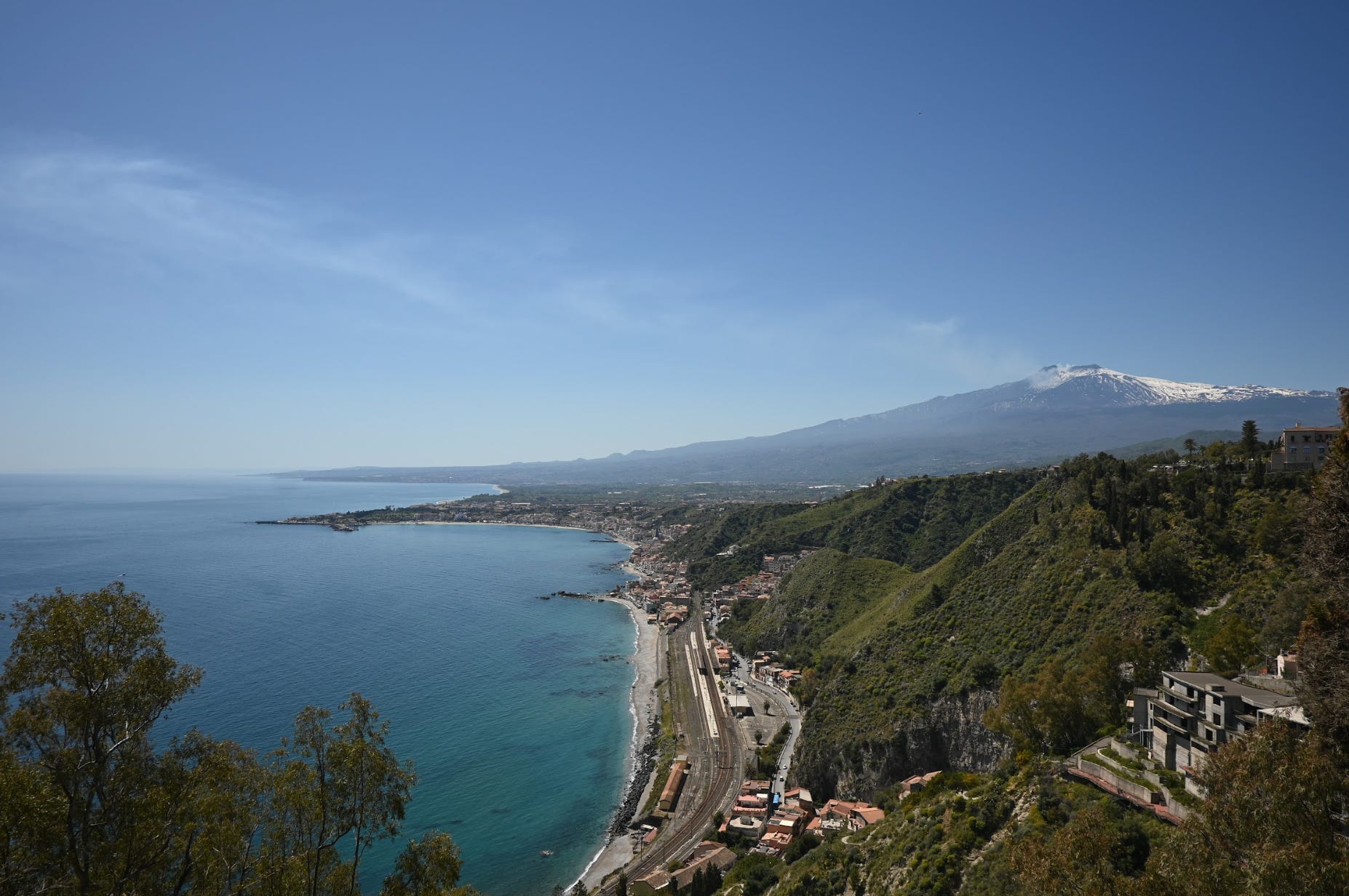 The view from Villa Communale, the park in Taormina, Sicily.