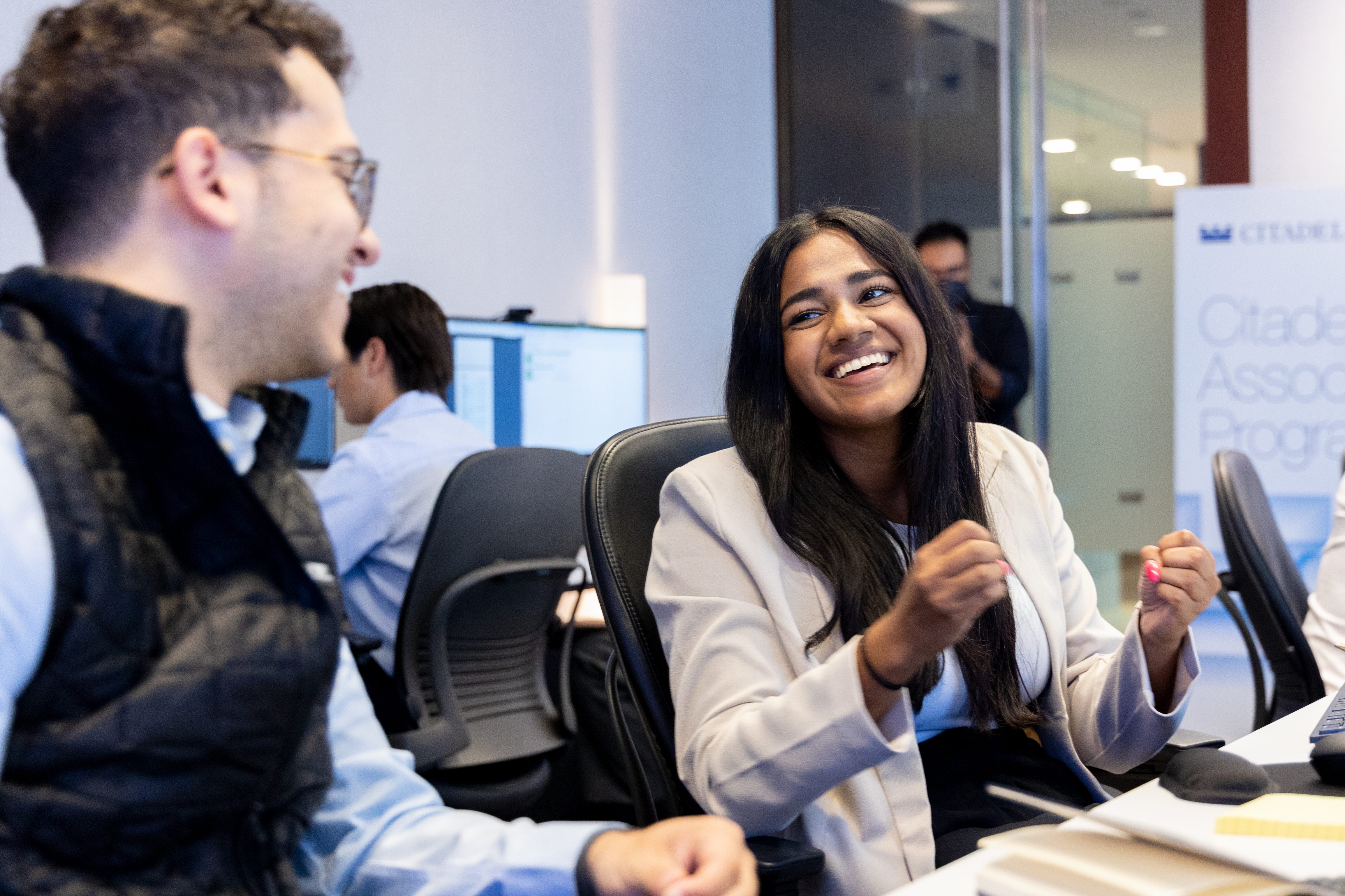 girl smiling in office