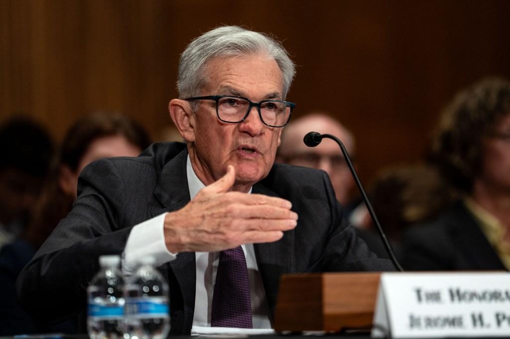Jerome Powell testifying at a Senate hearing.