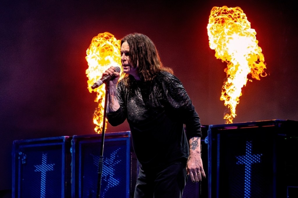 Ozzy Osbourne joins Black Sabbath on stage during their last-ever tour stop of 'The End' in Birmingham, 2017.