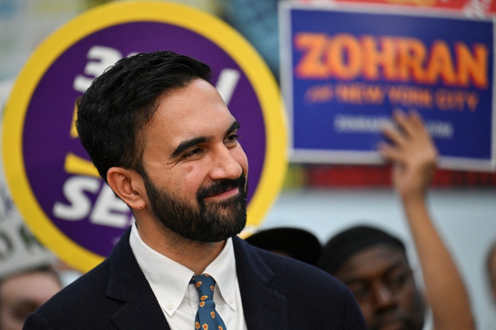 Zohran Mamdani, Democratic candidate for mayor speaks during a press conference celebrating his primary victory with leaders and members of the city's labor unions on July 2, 2025 in New York. 