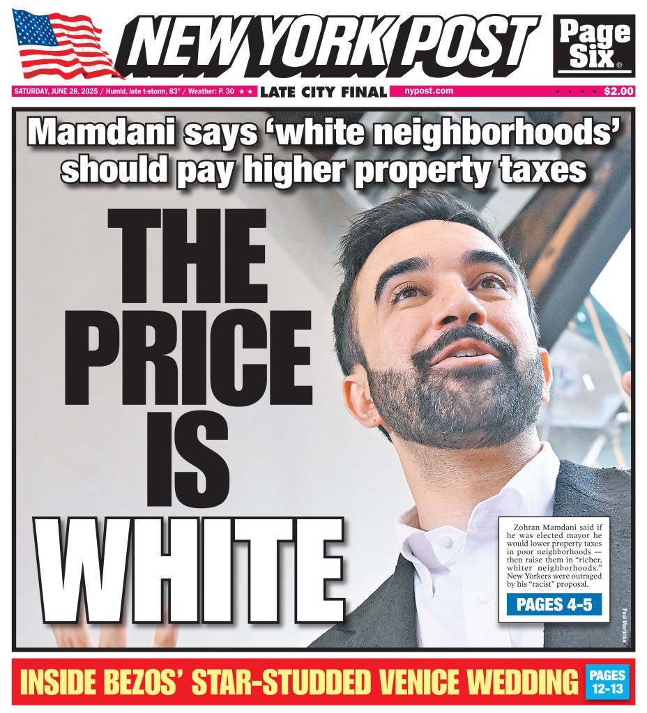 The Post's cover on Mamdani's plan to give 