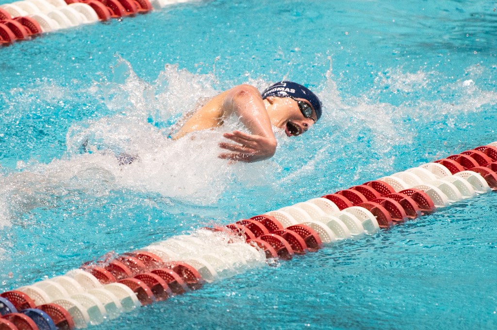 Swimmer competing in the 2022 Ivy League Women's Swimming and Diving Championships.
