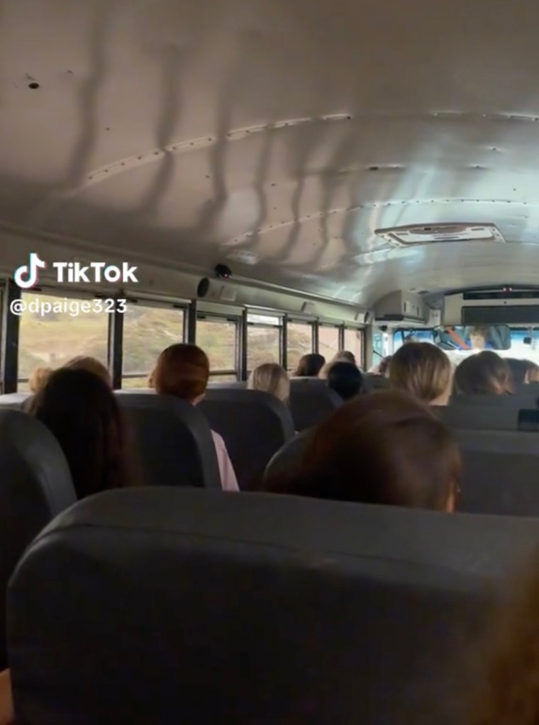 A bus full of girls evacuating from Camp Mystic in Texas during the floods.