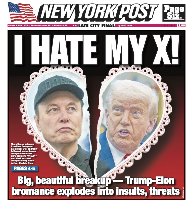 New York Post Cover front Page for June 6 2025