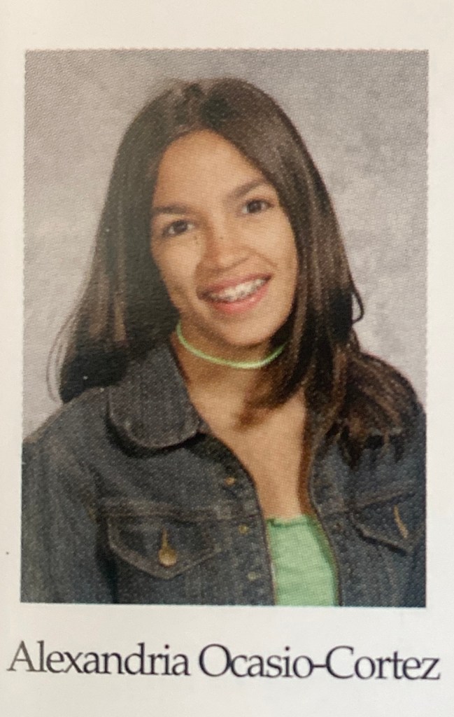 Alexandria Ocasio-Cortez's senior yearbook photo.