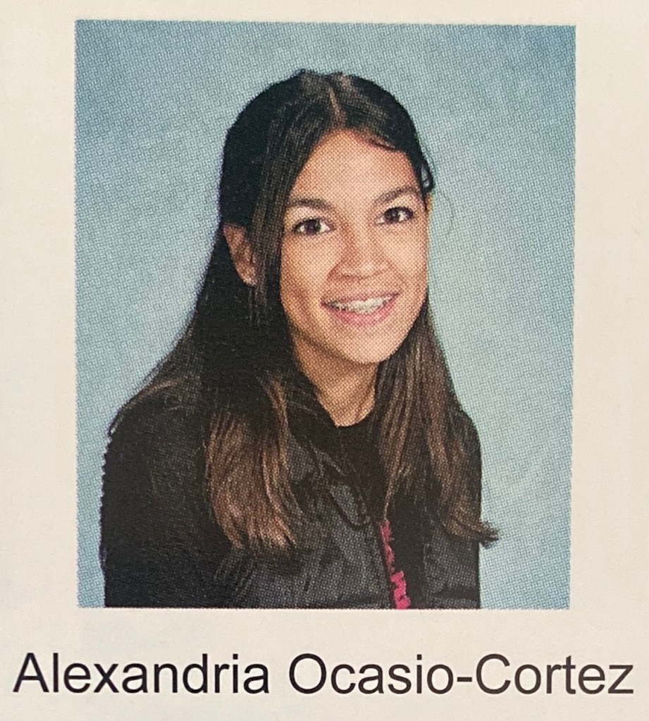 Yearbook photo of Alexandria Ocasio-Cortez.