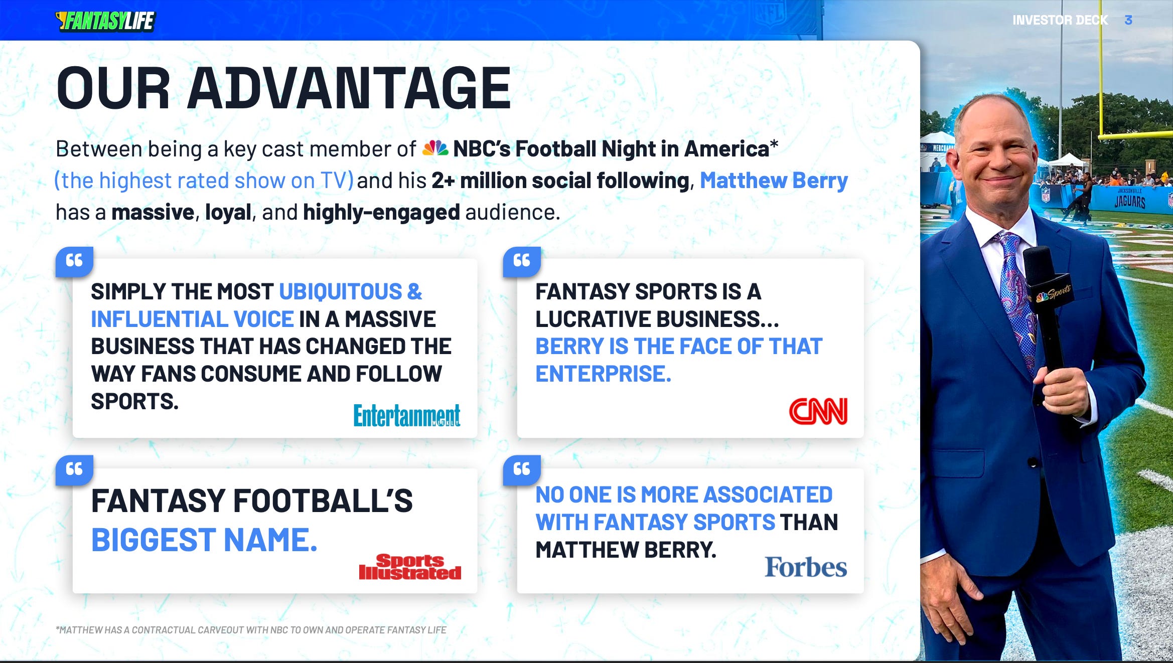 Fantasy Life's advantage is that it has Matthew Berry on board, one of the key cast members of NBC's Football Night in America.