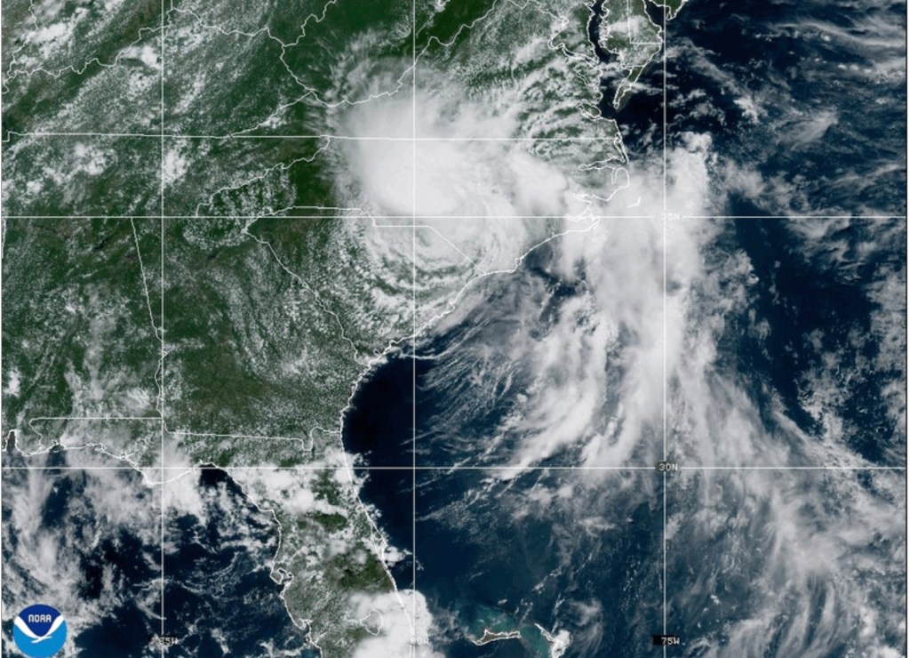 Satellite image of Tropical Storm Chantal over North Carolina.