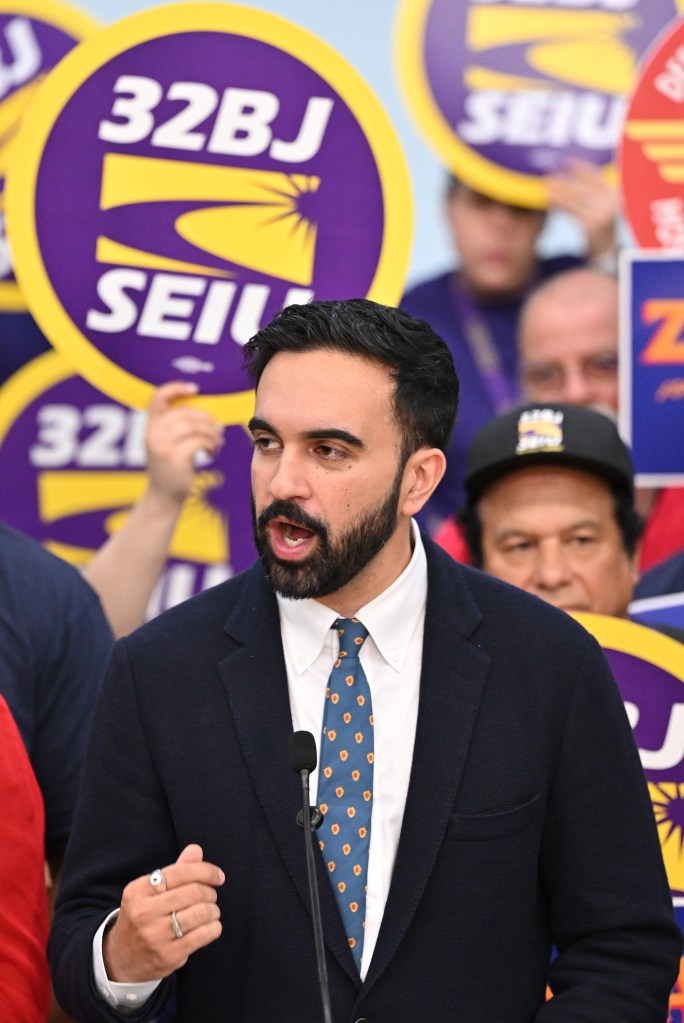 Zohran Mamdani speaking at a labor rally.