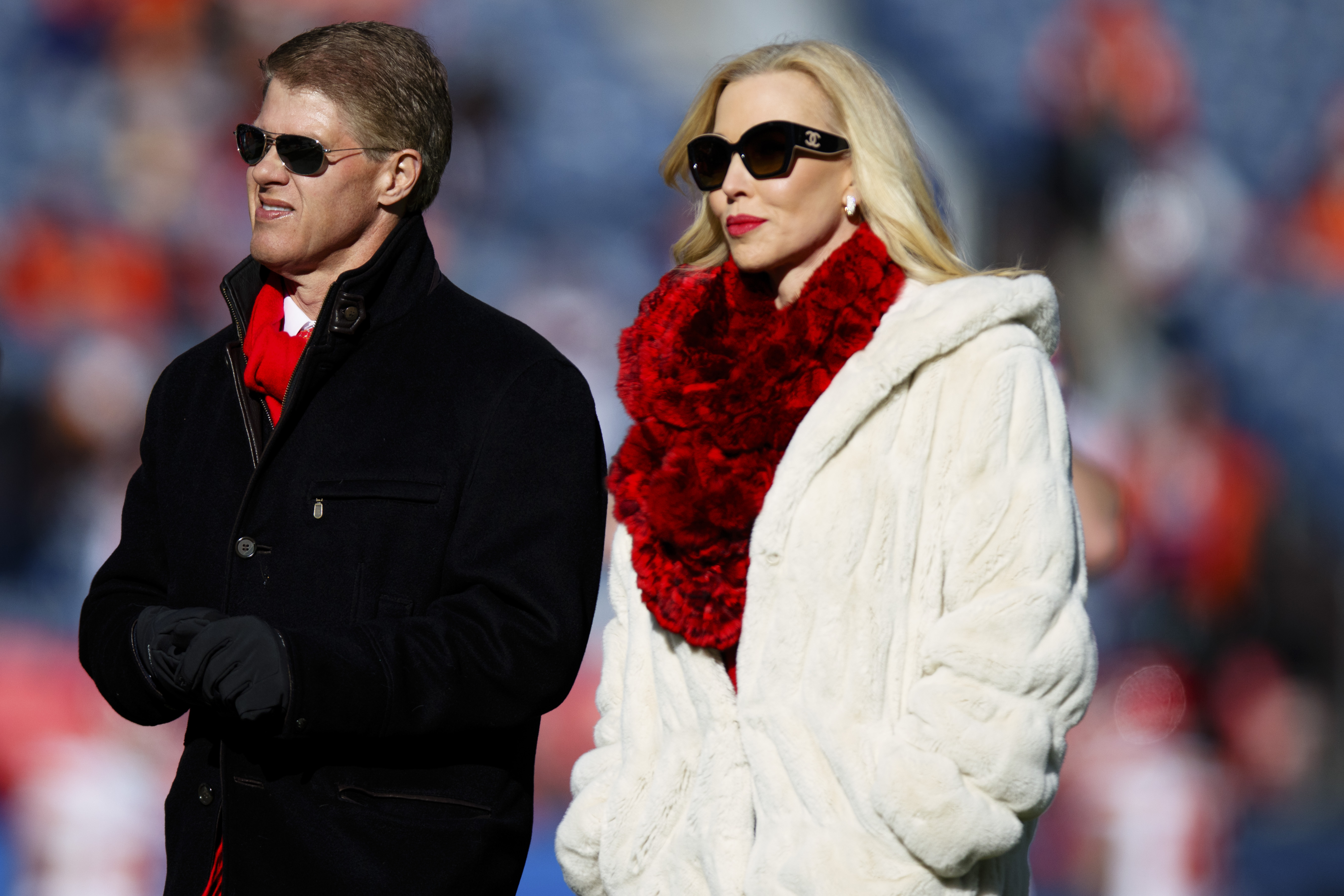Clark Hunt and Tavia Hunt at an NFL game in 2025