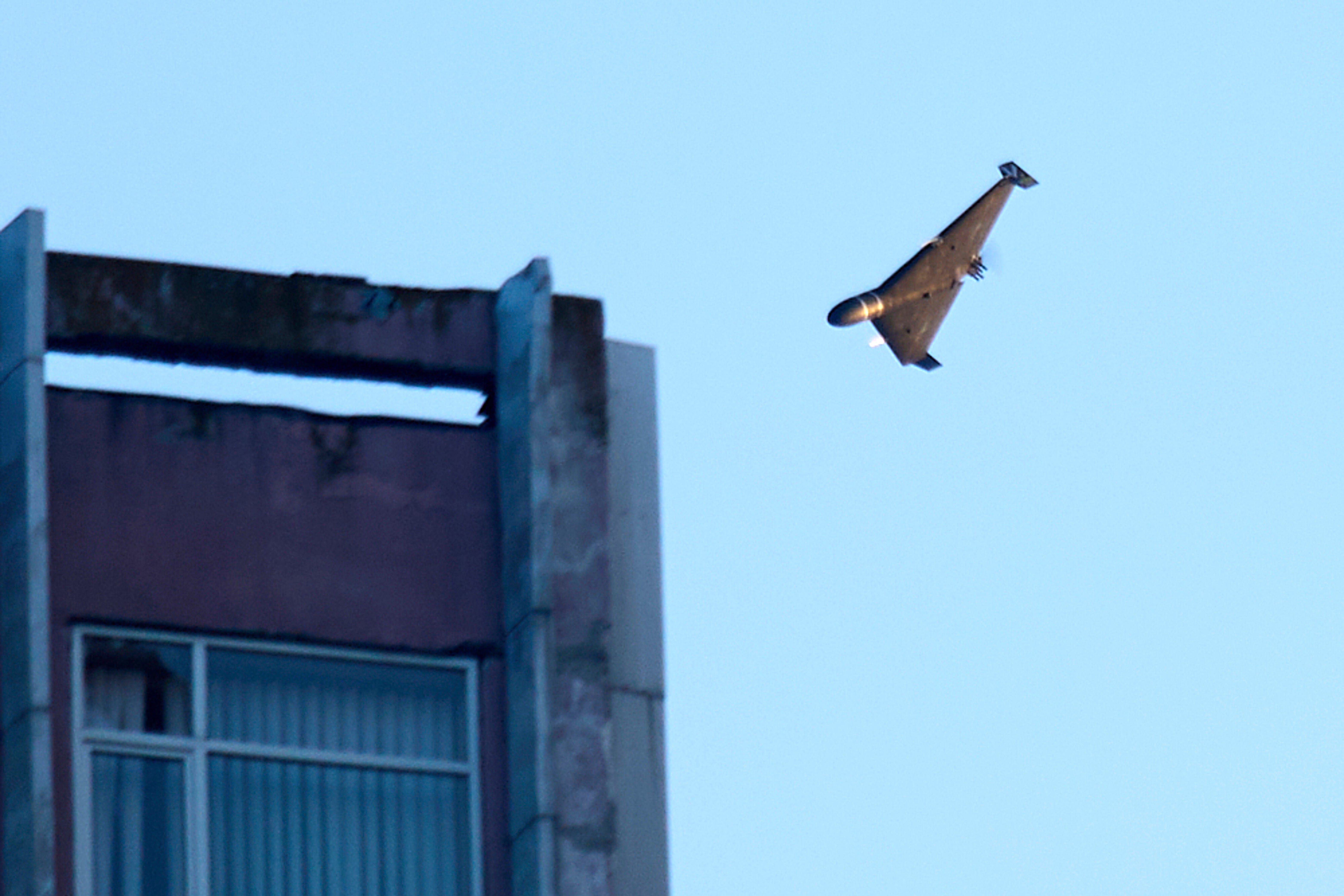 A Russian drone attacks a building during Russia's massive missile and drone air attack in Kyiv, Ukraine, Tuesday, June 17, 2025.