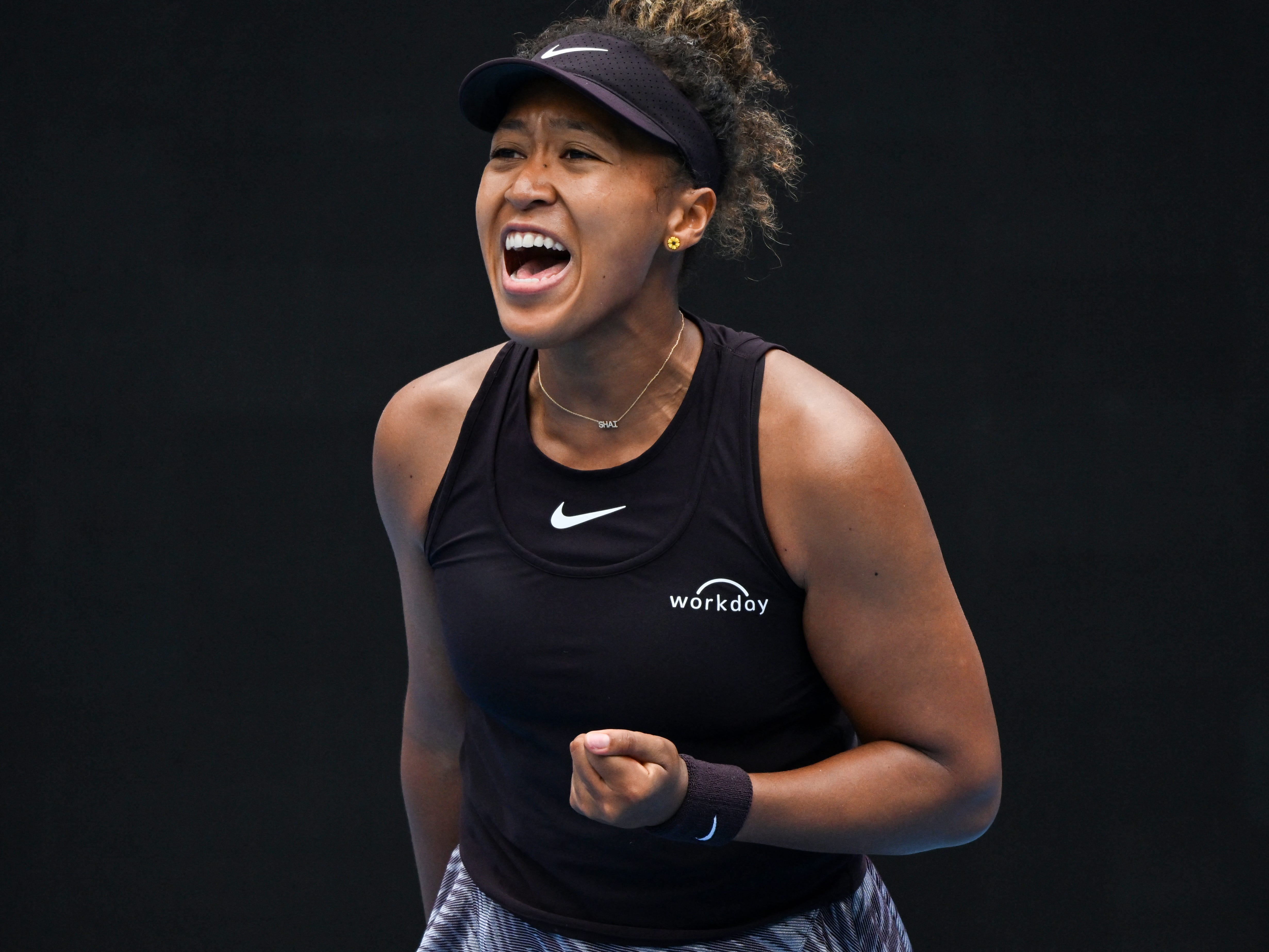 Japan's Naomi Osaka reacts after a point against Czech Republic's Karolina Muchova during their women's singles match on day four of the Australian Open tennis tournament in Melbourne on January 15, 2025.