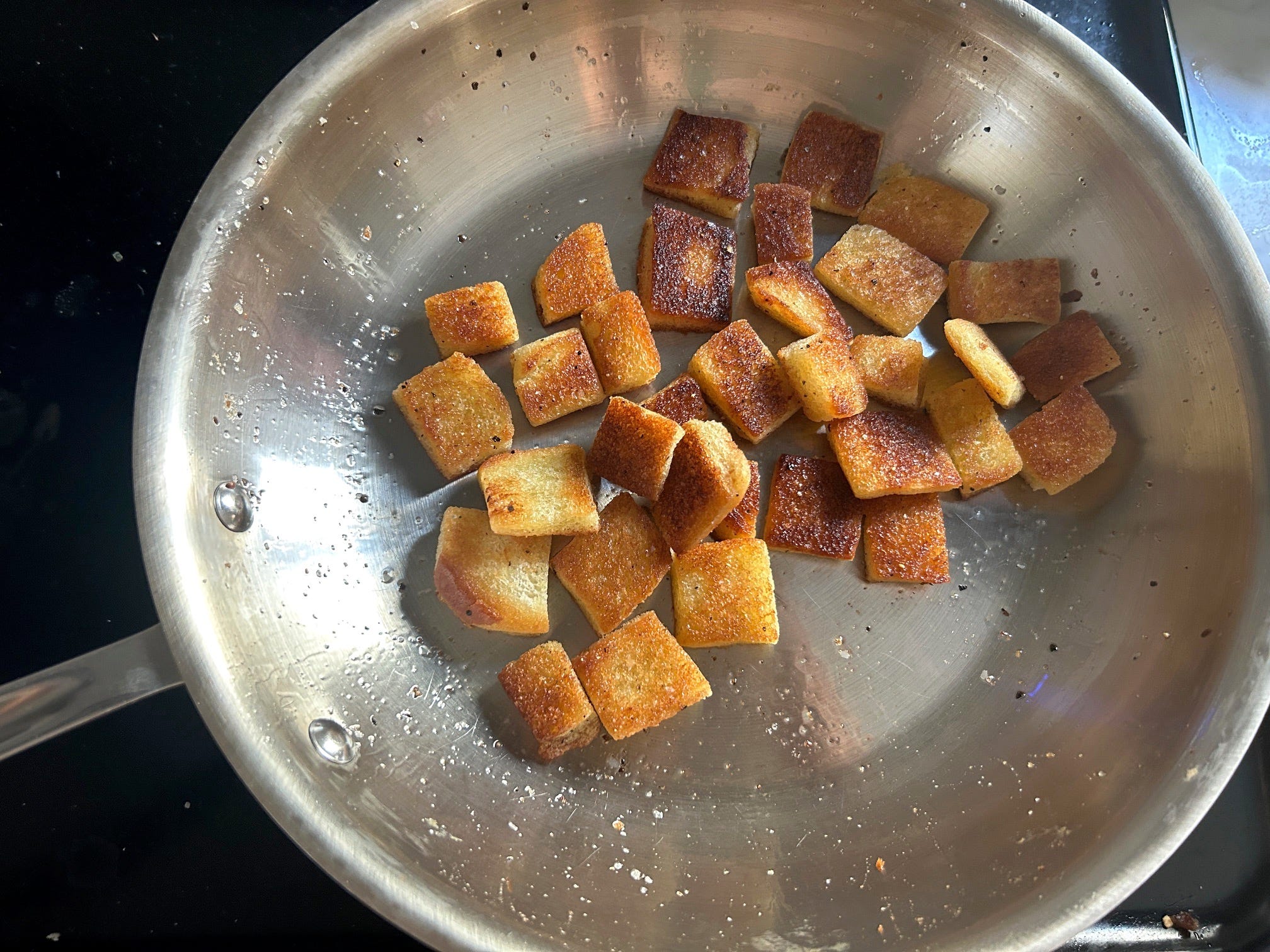 Homemade croutons for Ina Garten's Greek panzanella salad