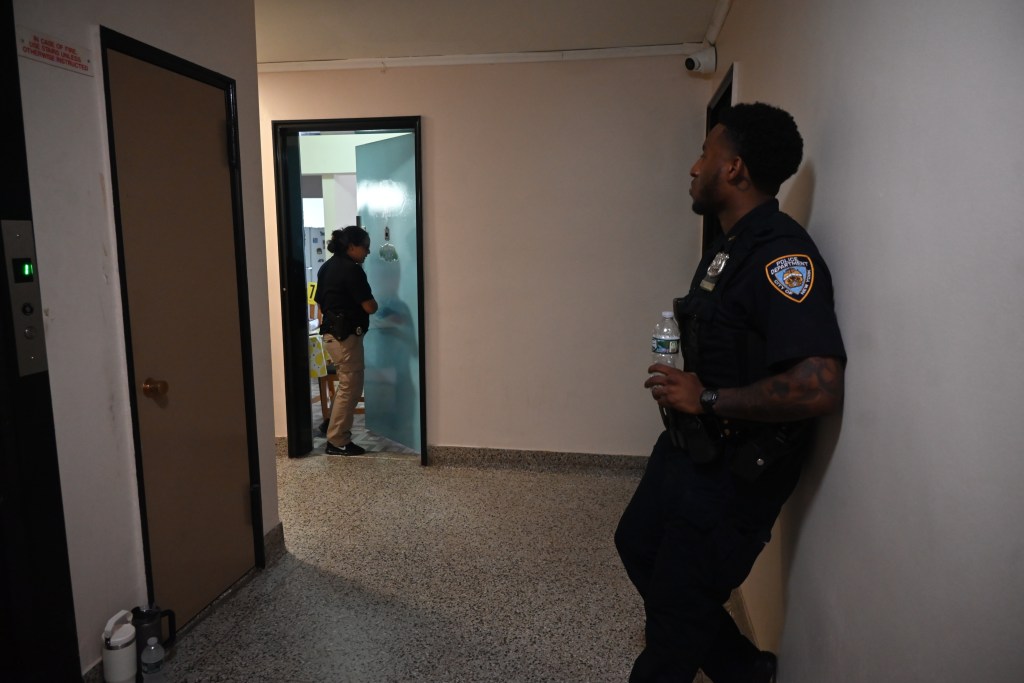 Police officers at a crime scene investigation.