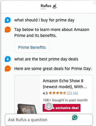 Amazon Rufus chatbot screengrab