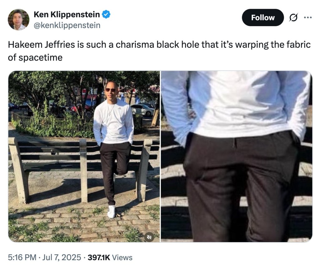 House Minority Leader Hakeem Jeffries is accused of Photoshopping himself in an Instagram post.
