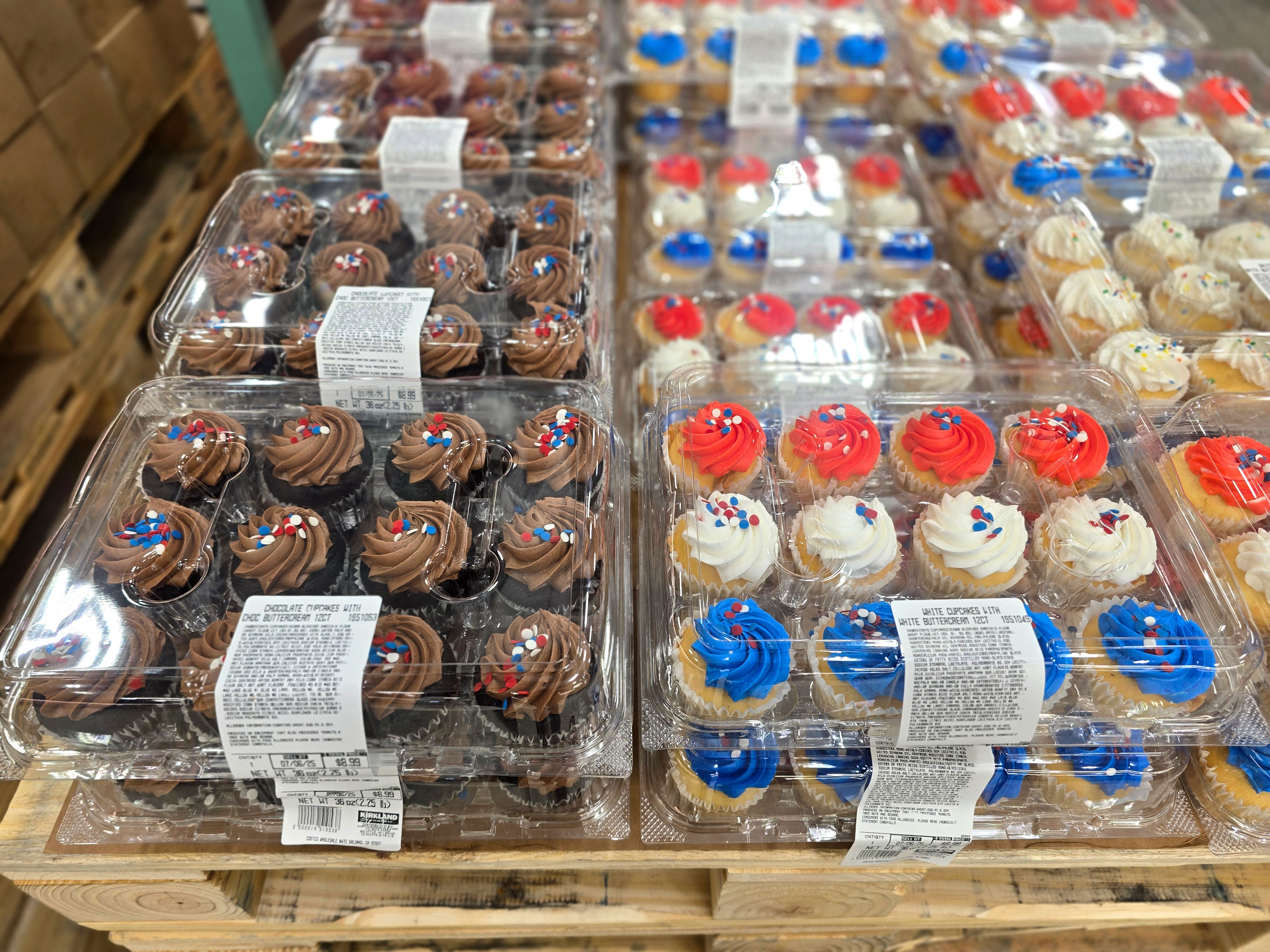 A display of patriotic cupcakes at Costco.