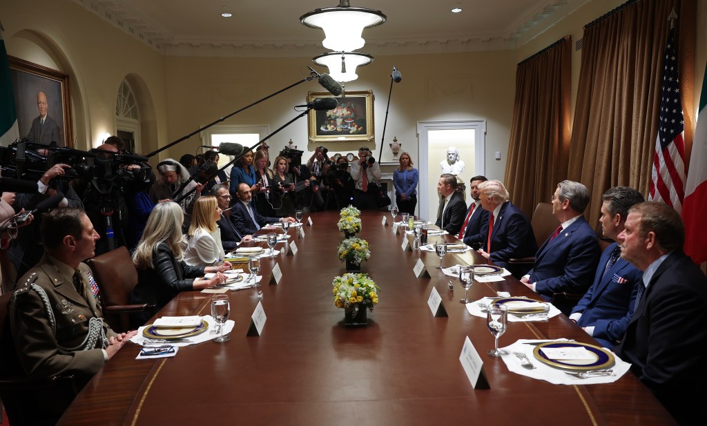 President Trump and Italian Prime Minister Giorgia Meloni meeting at the White House.