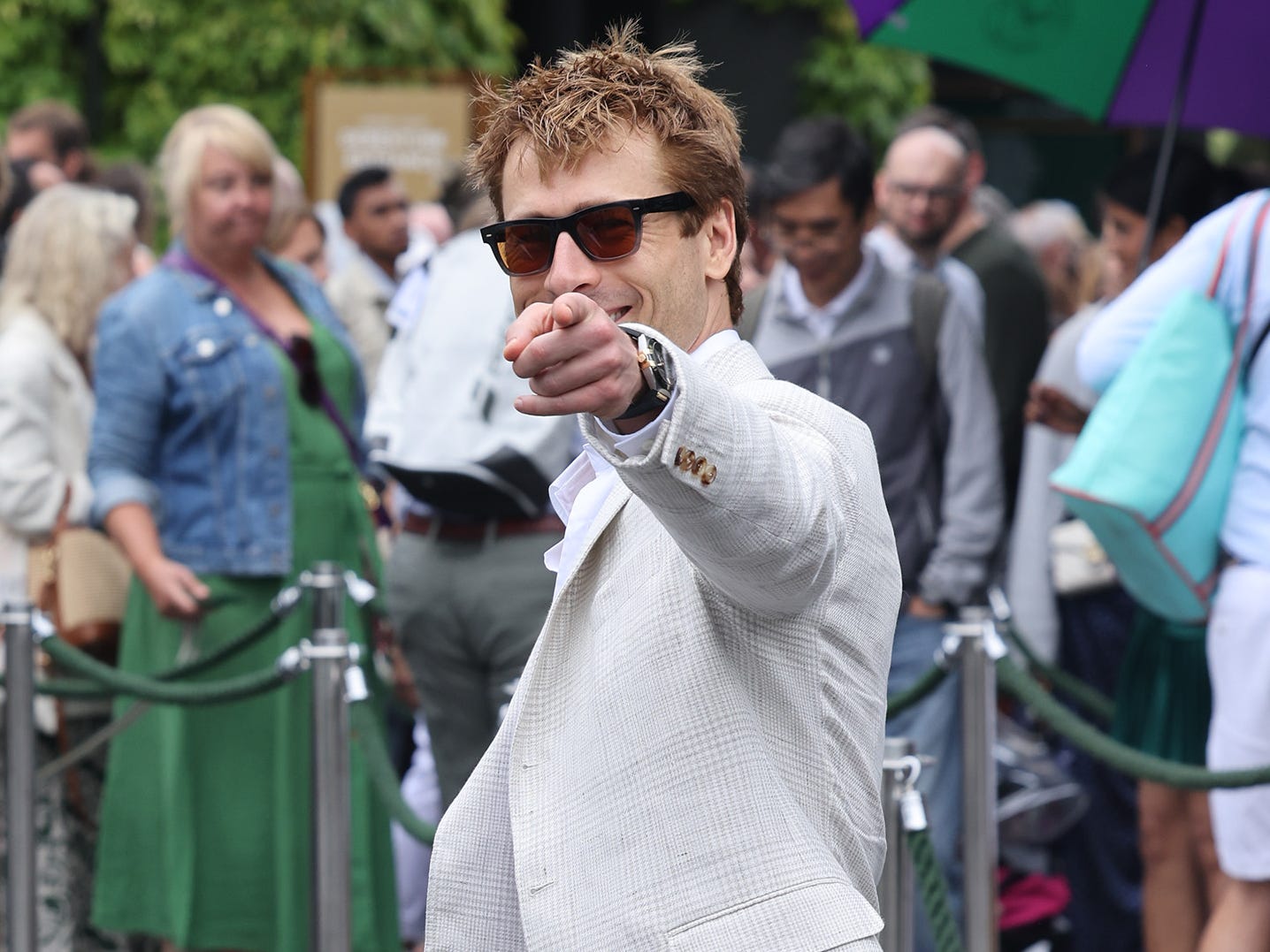 Glen Powell attends Wimbledon in July 2025.