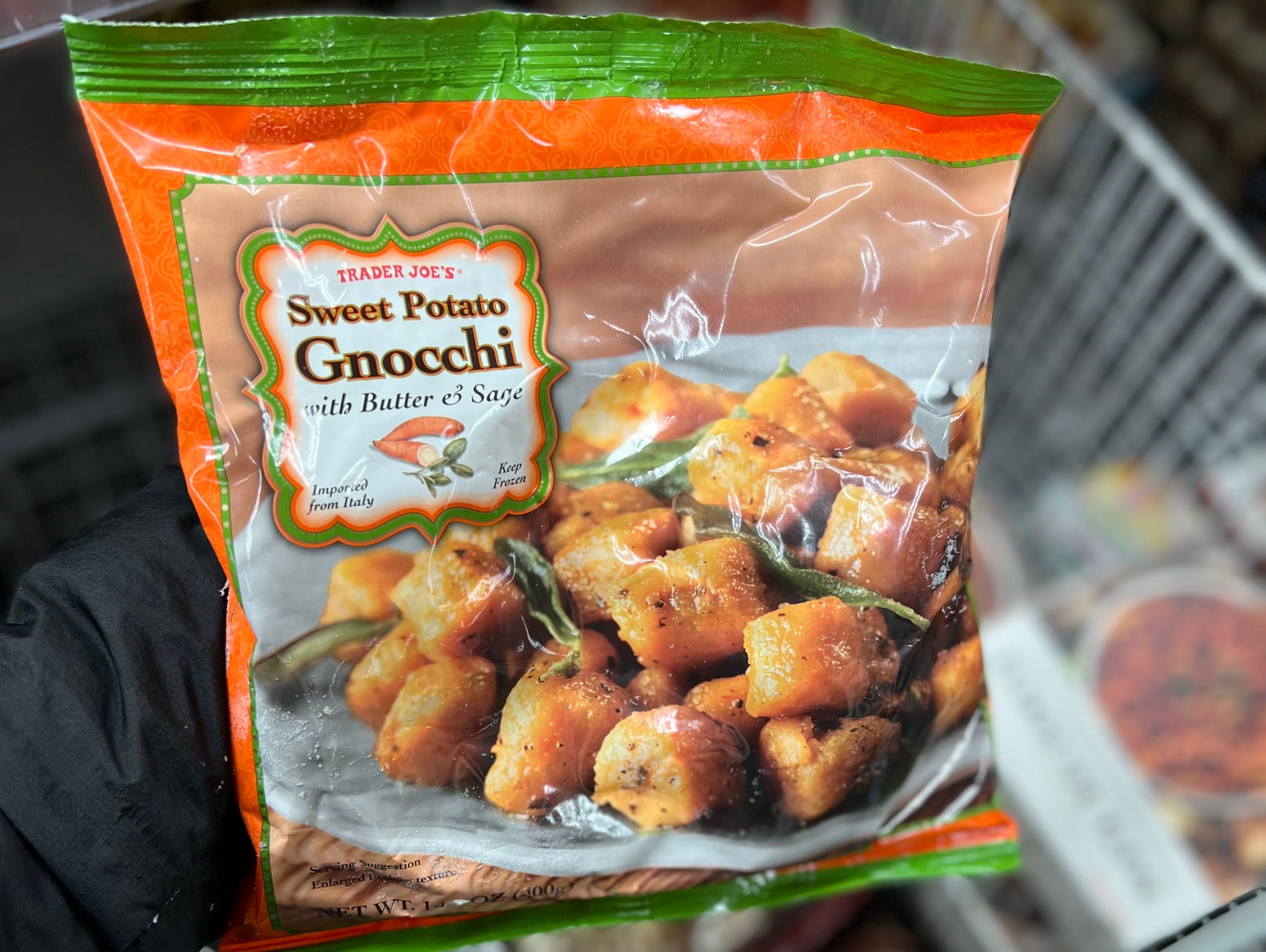 The writer golds a package of sweet-potato gnocchi