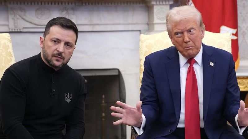 WASHINGTON, DC - FEBRUARY 28: U.S. President Donald Trump (R) and Ukrainian President Volodymyr Zelensky meet in the Oval Office at the White House on February 28, 2025 in Washington, DC. Trump and Zelensky are meeting today to negotiate a preliminary agreement on sharing Ukraine’s mineral resources that Trump says will allow America to recoup aid provided to Kyiv while supporting Ukraine’s economy. (Photo by Andrew Harnik/Getty Images)