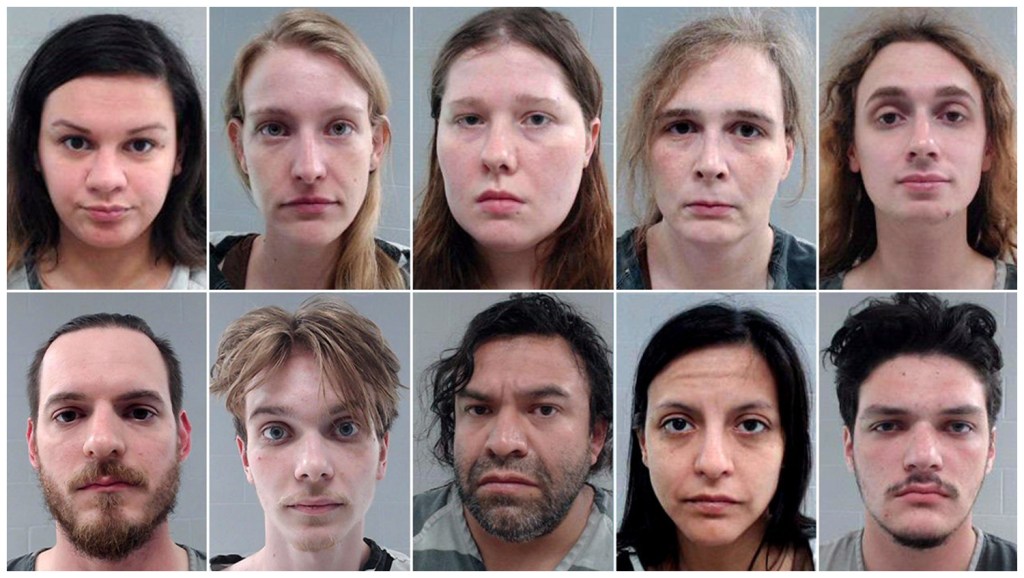 Mugshots of ten individuals charged with attempted murder of federal agents.